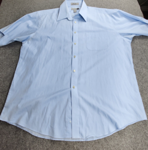 Saville Row Shirt Men 17 Blue Short Sleeve Work Office Casual Basic Pocket Norm